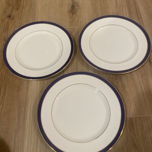 Royal Grafton Warwick 8.25” Set Of 3 Plates Bone China Cobalt Blue Gold England